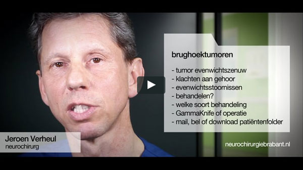 Bekijk de film "brughoektumoren". Jeroen Verheul vertelt over de behandeling zoals die bij ons plaatsvindt. Bekijk de film "brughoektumoren". Jeroen Verheul vertelt over de behandeling zoals die bij ons plaatsvindt.